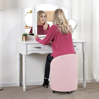 Round Storage Ottoman, Upholstered Velvet Vanity Stool with Lumbar Support, Swivel Rolling Wheels, Small Foot Stools Coffee Table Padded Seat for Makeup Room, Living Room, Bedroom (Pink) - color: Pink