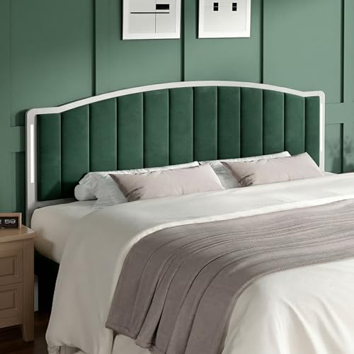 Headboard for Queen Size Bed with LED Lights, Upholstered Vertical Channel Tufting Head Boards, Velvet Headboard Only, Attach Frame, Ideal for Bedroom, Dorm, Guest Room, Green - color: Green Velvet, size: Queen