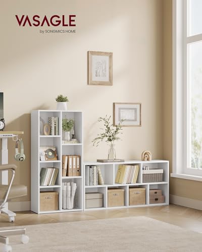 VASAGLE Bookcase Cube Shelf with 7 Compartments, 9.4 x 19.7 x 41.9 Inches | Bookshelf storage shelf, Cloud White, CUSTOS Collection, ULBC27WT - color: Cloud White, size: 7 Cubes (9.4"D x 41.9"H), style: 1 Pack
