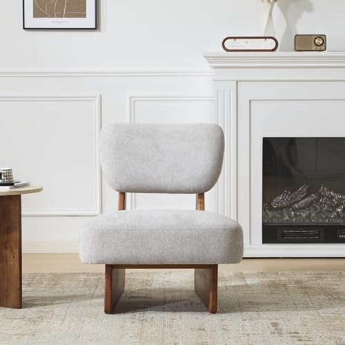 Christopher Knight Home Mores Low Profile Accent Chair Set of 2, Modern Living Room Armless Lounge Chair, Fabric Comfy Reading Chair for Bedroom, Wooden Frame and Thick Padded Seat, Walnut+Gray - color: Walnut+gray