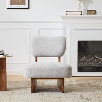 Christopher Knight Home Mores Low Profile Accent Chair Set of 2, Modern Living Room Armless Lounge Chair, Fabric Comfy Reading Chair for Bedroom, Wooden Frame and Thick Padded Seat, Walnut+Gray - color: Walnut+gray