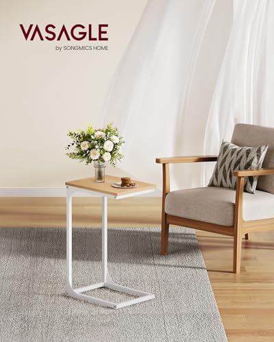 VASAGLE C-Shaped End Table, Small Sofa Side Table with Metal Frame | for Couch, Living Room, Bedroom, Bedside, Oak Beige and Matte White, BARNET Collection ULET350Y01 - color: Almond Yellow + Cloud White