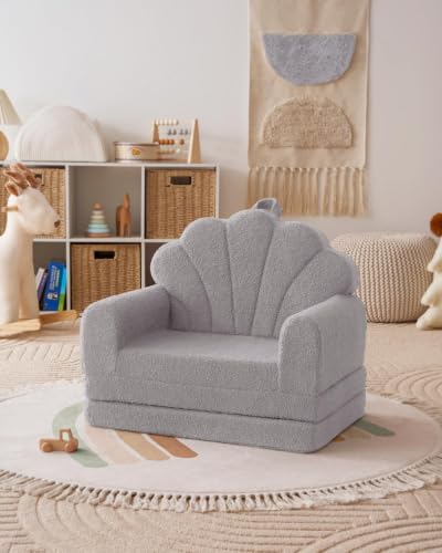 Blissful Diary Kids Couch, 2-in-1 Soft Kids Sofa, Kids Sofa Chair, Comfy Kids Furniture for Playroom, Reading & Play, Shell Gray - color: Shell Gray