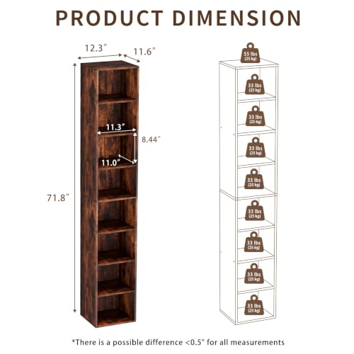 8 Cube Retro Brown Book Shelf, Tall Bookcase for Bedroom Home Office - color: Retro Brown, size: 8 Cube