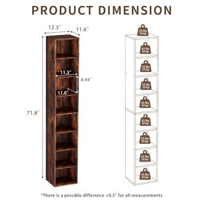 8 Cube Retro Brown Book Shelf, Tall Bookcase for Bedroom Home Office - color: Retro Brown, size: 8 Cube