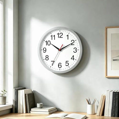 Wall Clock Analog 8 Inch Silver Battery Operated Silent Clock | Easy To Read, Non Ticking, Round, Accurate, Kitchen, Living Room, Classroom, Office, School - color: B_silver, size: 8 Inch