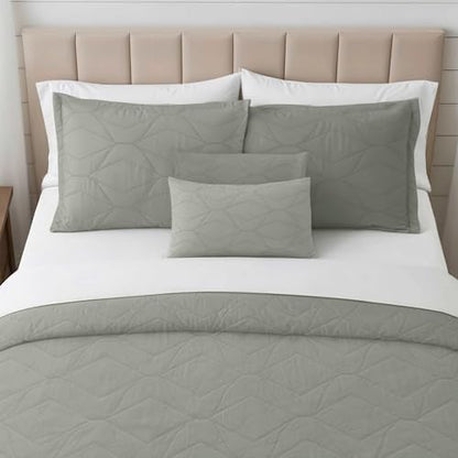 Clara Clark Quilts Twin Size - All Season Bedspread Coverlet Set, Pinsonic Weave Lightweight Bedding Set - 5 Piece Twin Quilt Set with Pillow Shams, London Fog - Twin Ellipse - color: 35 – London Fog – Ellipse, size: Twin