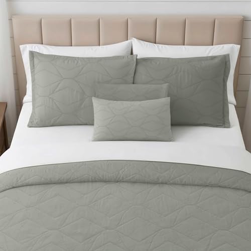 Clara Clark Quilts Twin Size - All Season Bedspread Coverlet Set, Pinsonic Weave Lightweight Bedding Set - 5 Piece Twin Quilt Set with Pillow Shams, London Fog - Twin Ellipse - color: 35 – London Fog – Ellipse, size: Twin