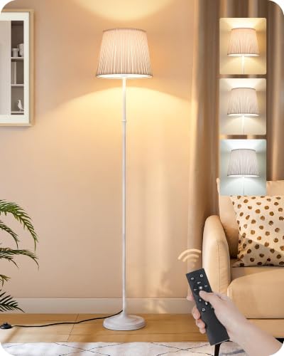 Dimmable Floor Lamp for Living Room, 68" Tall Standing Lamp | Reading Light with Remote & Foot Pedal, 10W LED Bulb (3000K-6500K), FCC Listed, Reinforced Base, White WW12LD05 - color: White