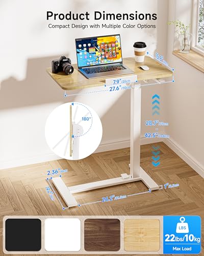 BIZUM Mobile Standing Desk Laptop Desk Pneumatic with Wheels 180° Tilt Top Hospital Bed Table Portable Rolling Cart Foldable Bedside Table for Hospital&Home Use, Maple - color: Maple