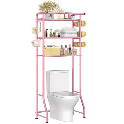 Simple Trending 3 Tier Over The Toilet Rack, Shelf Bathroom, Bathroom Stand Organizer Space Saver, Pink - color: Pink With Towel Rack