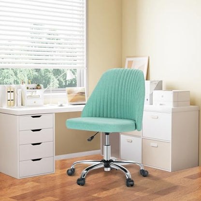 Armless Desk Chair with Comfortable Fabric Cover,Modern Home Office Chairs with Swivel Wheels for Computer Task Chairs Cute Vanity Chairs Adjustable Height for Living Room,Bed Room,Conference Office - color: Green