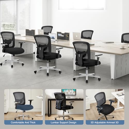 DUMOS Big and Tall Office Desk Chair, 500lbs Heavy Duty Mesh Chair | Ergonomic 4D Armrest, Comfortable Lumbar Support, Wide Seat, 360° Swivel Rolling Wheels, Adult, Black - color: Black
