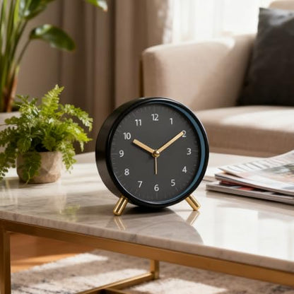 Yosoo Night Light Table Clock Modern Silent Bedside Desk Clock for Bedroom Alarm, Minimalist Design, Anti Impact, Scratch Proof, Easy to, Long Lifespan, (Black Round (with Alarm +Night Light))