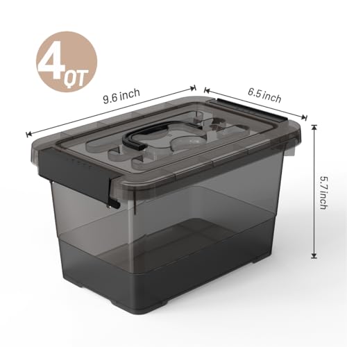 Plastic Storage Bins with Lids 5-Pack Storage Organizer, 4 Quart Stackable Storage Bins with Buckle Lids and Handle easy for Home Office Pantry Organization, Clear Black