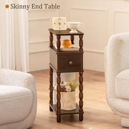MaxSmeo Narrow Side Table, Small Nightstand with Drawer, Skinny End Table with Storage for Small Spaces, Bedroom, Living Room (Walnut Brown) - color: Walnut Brown