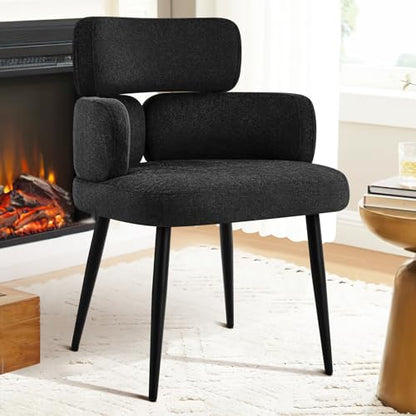 Accent Dining Chair with Arms, Modern Upholstered Side Chair with Soft Fabric Black Metal Legs, Comfy Spacious Seat & Back for Dining Room/Living Room/Bedroom, Black - color: Black, size: Set of 1
