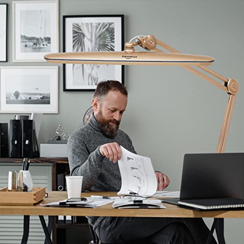 23-Inch LED Task Lamp with Clamp, 24W 2200LM, Gold | 117 SMD LEDs with 4 brightness levels provide eye-caring lighting for reading, crafting, office work, and study