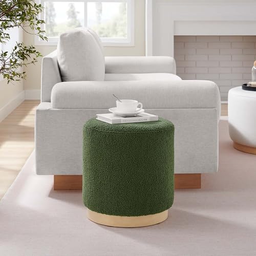 Modway 16" Round Sherpa Upholstered Upholstered Ottoman - color: Moss Green Natural