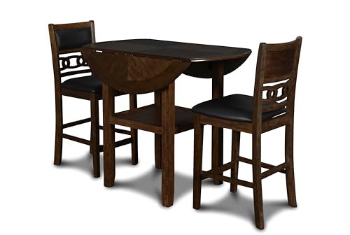 New Classic Furniture Gia 3-Piece Drop Leaf Counter Table Set with 2 Chairs, 42-Inch, Brown - color: Brown, size: Counter Set