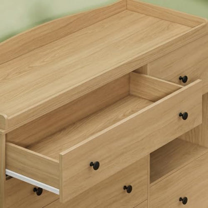 Kids Dresser Cabinet with 6 Drawers, Changing Table for Nursery with Shelf, Multi-Functional Chest of Drawers, Kids Bedroom Furniture, Nightstand for Children's Room, Oak - color: Oak