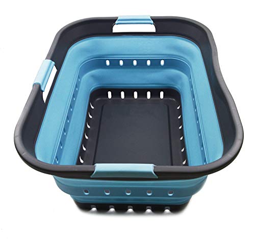 SAMMART 42L (11 gallon) Collapsible Plastic Laundry Basket - Foldable Pop Up Storage Container/Organizer - Portable Basket - Space Saving Hamper/Basket (2, Grey/Sea Angel) - color: Grey/Sea Angel