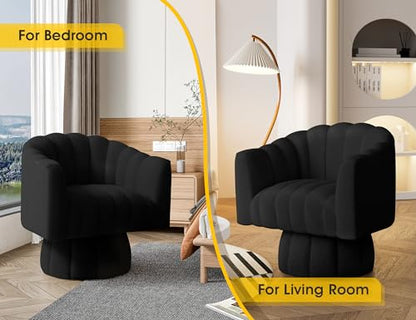 Dewhut Swivel Accent Chair, Barrel Accent Chair, Teddy, Black | Teddy Upholstered Round Arm Chair with 360° Swivel Base, Mid Century Modern Living Room Chair, Easy Setup - color: Black-teddy
