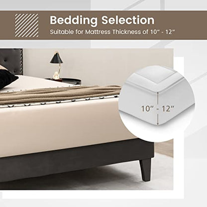 Upholstered Queen Bed Frame, Velvet Mattress Foundation w/Solid Wooden Slats Support, Button Tufted & Nailhead Trim Headboard, No Box Spring Needed, Easy Assembly, Low Platform Bed Frame - size: Queen (U.S. Standard)