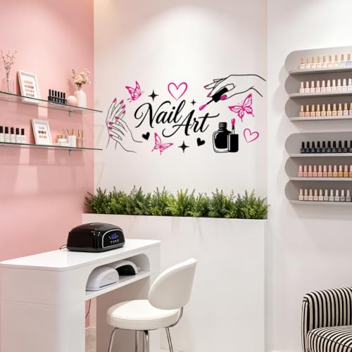 Nail Art and Butterfly Wall Decals, Wall Stickers Decor | 2 Sheets 11.8"x37.8" Vinyl Removable Peel and Stick Murals, Plant Decor for Bedroom, Bathroom, Office, Classroom & Home - style: Nail Art and Butterfly