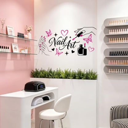 Nail Art and Butterfly Wall Decals, Wall Stickers Decor | 2 Sheets 11.8"x37.8" Vinyl Removable Peel and Stick Murals, Plant Decor for Bedroom, Bathroom, Office, Classroom & Home - style: Nail Art and Butterfly