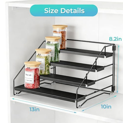 Black Tiered Spice Shelf Organizer 1 Pack | 4 Tier Countertop Spice Rack, Depth Adjustable Seasoning Organizer, Spice Shelf for Countertop, Cabinet
