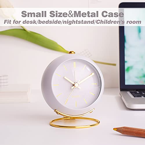 AYRELY® Battery Operated Analog Desk Alarm Clock with Light, Table Clock | Retro Aesthetic Clock with Silent Non-Ticking Movement for Bedside, Bedroom, Kitchen, Office, Travel & Kids' Room (White) - color: White