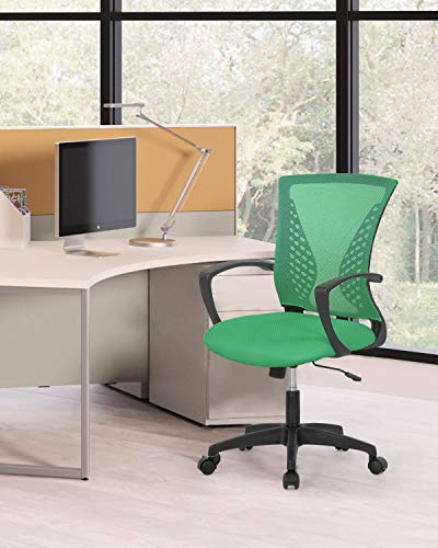 Home Office Chair Mid Back PC Swivel Lumbar Support Adjustable Desk Task Computer Ergonomic Comfortable Mesh Chair with Armrest (Green) - color: Green