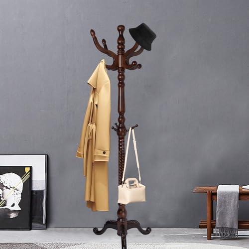 Coat Racks FreeStanding with 11 Hooks, Natural Wood Coat Rack with Tri-Legged Base, Adjustable Height Coat Racks, Easy Assembly for Hallway, Bedroom and Office (Walnut-Tri-Legged Base) - color: Walnut-Tri-Legged Base