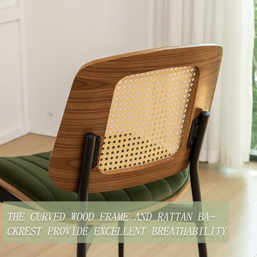 LUNLING Dining Chairs Set of 2 Mid Century Modern Retro Green Velvet Kitchen Chairs with Walnut Bentwood Upholstered Seat Metal Legs Adjustable Foot for Kitchen Dining Room Chairs(Green Fabric) - color: Green3, size: Set of 2