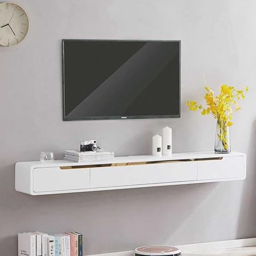 Solid Wood Floating TV Stand Wall Mounted, White, 70.86" Wall Mounted Entertainment Center Console, Hanging tv Media Shelf for Living Room, Bedroom (DSGWHITE-A, 47.2IN) - color: Dsgwhite-a, size: 47.2IN