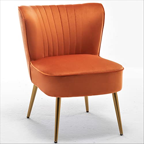 Container Furniture Direct Modern Velvet Accent Chair for Living Room, Bedroom, or Entryway, Stylish and Comfortable Armless Design with Metal Legs, Orange Red - color: Orange Red