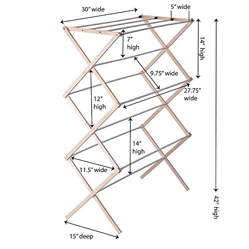 Household Essentials 5001 Collapsible Folding Wooden Clothes Drying Rack For Laundry | Pre Assembled - color: Natural/White Birch
