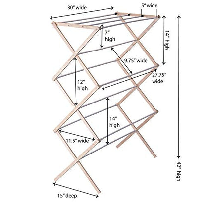 Household Essentials 5001 Collapsible Folding Wooden Clothes Drying Rack For Laundry | Pre Assembled - color: Natural/White Birch