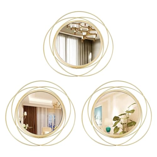 3 Set Round Mirrors for Wall Decor Living Room Bedroom Bathroom Dining Room Metal Circle Mirror Set Boho Decorative Sunburst Wall Art Accent Entryway - Gold 11 in - color: 3 Set Gold Circles, size: 11 in