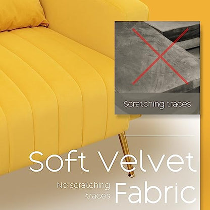 Modern Accent Chairs Set of 2, Comfy Wingback Armchair with Pillow Upholstered Sofa Chair Reading Chair for Bedroom, Living Room, Small Spaces Yellow Velvet - color: Y-ellow, size: Set of 2