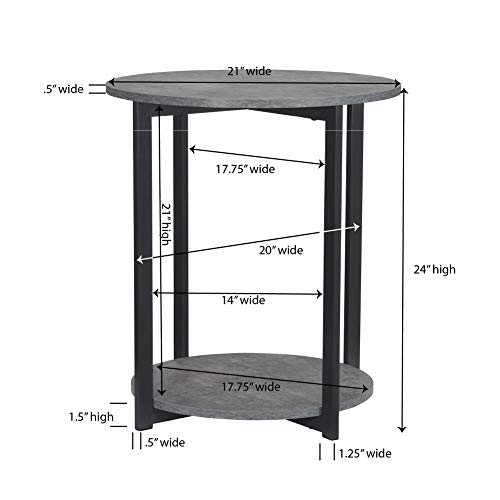 Household Essentials Jamestown Round Side End Table with Storage Shelf Rustic Slate Concrete and Black Metal - color: Slate