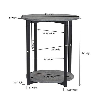 Household Essentials Jamestown Round Side End Table with Storage Shelf Rustic Slate Concrete and Black Metal - color: Slate