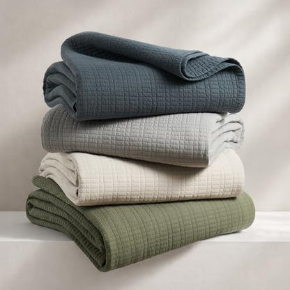 100% Cotton Modern Grid Stitch Quilt Set, Queen Size, Birch | Pre-Washed Cotton Coverlet Bedspread, Oversized Lightweight 3-Piece Bedding Set for All Season, with 2 Pillow Shams - color: Birch, size: Full/Queen (96" X 94")