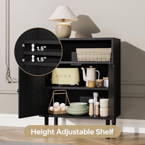 Rattan Storage Cabinet, Boho Accent Cabinet with Double Doors | Small Freestanding Sideboard for Hallway, Laundry Room,Kitchen, Dining Room, Entryway (Black) - color: Black