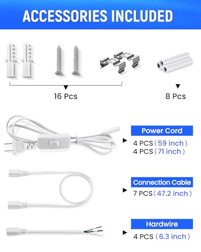 (8 Pack) Upgraded 4FT T5 LED Integrated Fixture, 6500K,20W,2300LM(Super Bright White) Linkable LED Shop Light,Garage Ceiling and Cabinet Light,Strip Light,Corded Electric with ON/Off Switch - size: 8 PACK