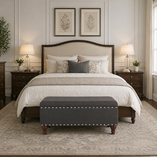 HomePop 42" Storage Bench with Nailhead Trim - Charcoal - color: Charcoal
