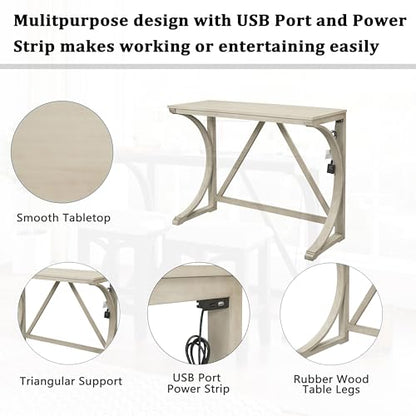 3 Piece Counter Height Dining Table Set with 2 Stools, 47.2 Inch Breakfast Nook Table for Small Spaces, Solid Wood Frame, Farmhouse Apartment Kitchen Set,White - color: White
