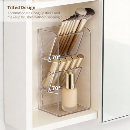 PAVSTINE Medicine Cabinet Organizer with Adjustable Dividers, Clear Open Storage Compartment, Space-Saving Makeup Brush Holder for Bathroom, Wall Cabinet, Vanity Countertop (2-Tier Full Slant) - size: 2-Tier Full Slant