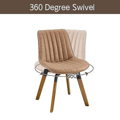 Mid Century Upholstered Swivel PU Dining Chairs Set of 4 Brown | 360° swivel curved foam-padded seat armless design dining room chairs accent chairs solid wood legs floor protection pads - color: Brown, size: Set of 4-PU